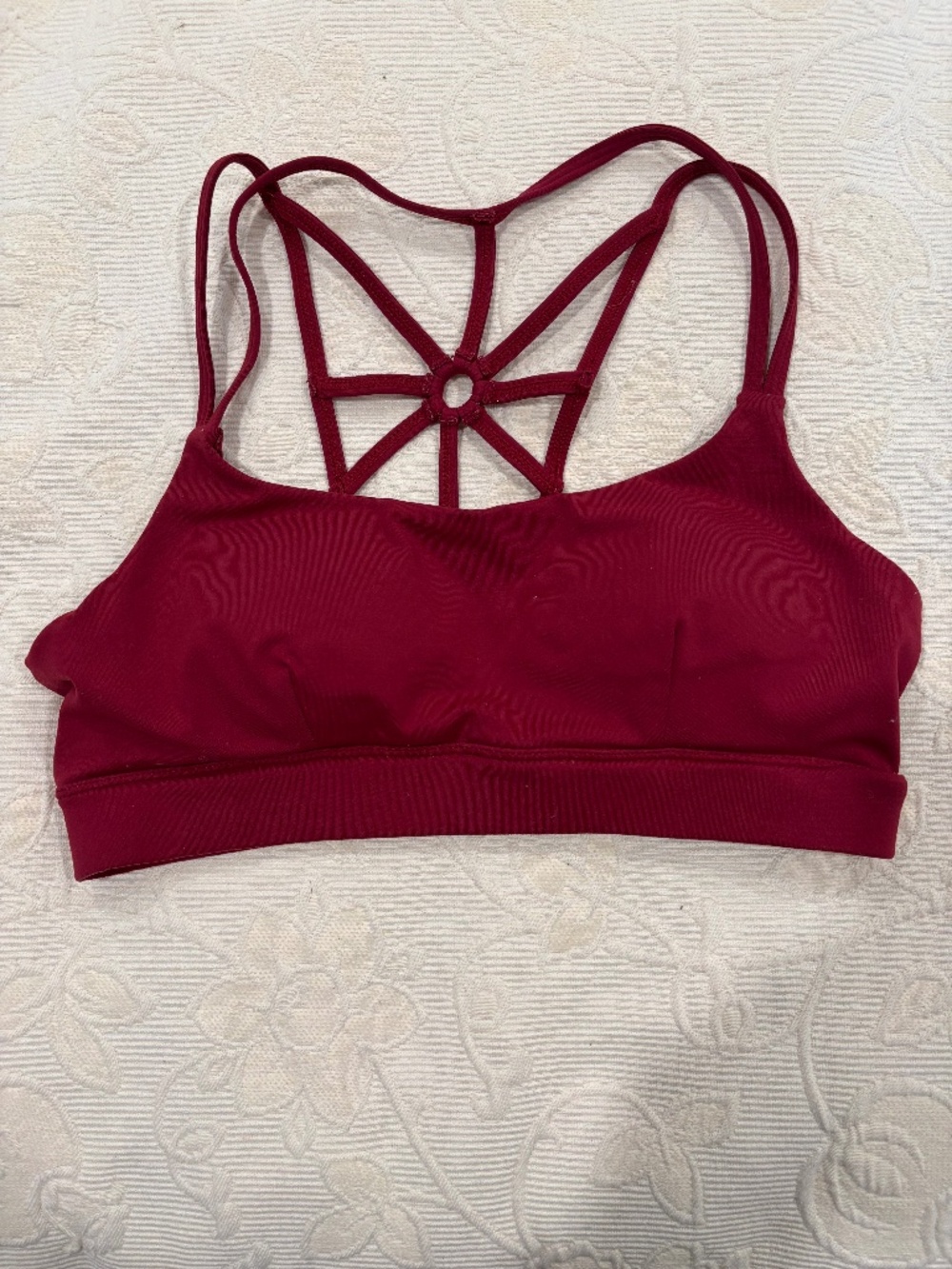 Burgundy Strappy Cage-Back Sports Bra - O-Ring Detail